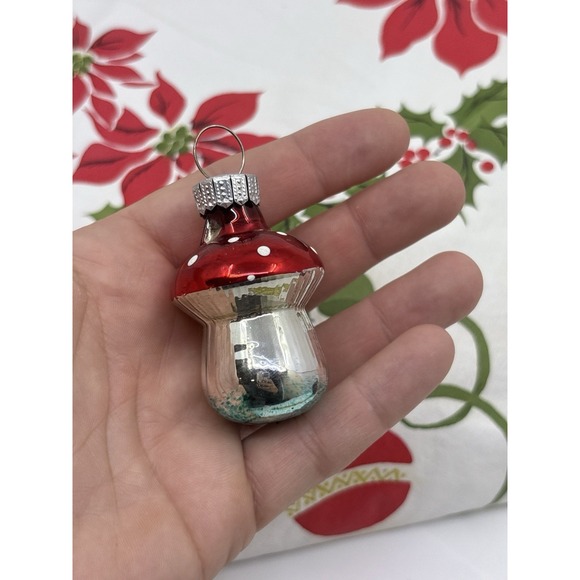 Vintage Mercury Glass Red Fairytale Style Mushroom Christmas Ornament - Picture 8 of 11